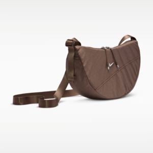 Nike AURA practical crescent-shaped crossbody bag for summer storage with zippered pockets and adjustable shoulder strap- Mink Brown/Mink Brown/Matte Silver