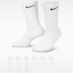 Nike Everyday Cushioned Training Crew Socks 6 Pairs, Unisex Sports Socks with Soft Comfort Fit, Breathable Gym & Everyday Essentials, UK TikTok Viral Activewear Style,WHite 6Pairs