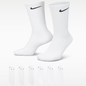 Nike Everyday Cushioned Training Crew Socks 6 Pairs, Unisex Sports Socks with Soft Comfort Fit, Breathable Gym & Everyday Essentials, UK TikTok Viral Activewear Style,WHite 6Pairs