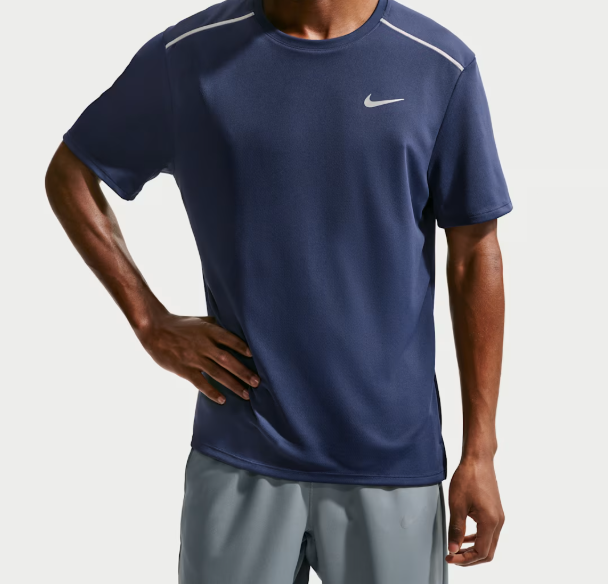 Nike Men’s Dri-FIT Quick Dry Short Sleeve Running Top Breathable Sports T-Shirt for Gym Training & Fitness Midnight Navy