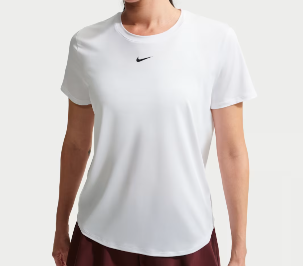 Nike Women's Dri-FIT Quick Dry Short Sleeve Running Top Breathable Sports T-Shirt for Gym Training & Fitness White