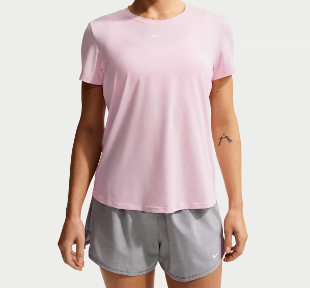Nike Women's Dri-FIT Quick Dry Short Sleeve Running Top Breathable Sports T-Shirt for Gym Training & Fitness Pink Foam