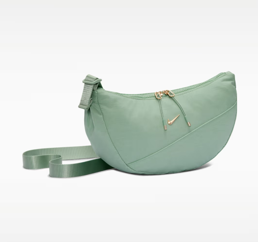 Nike AURA practical crescent-shaped crossbody bag for summer storage with zippered pockets and adjustable shoulder strap-Steam/Steam/Light Transparent Gold