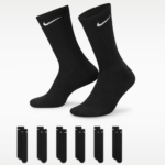 Nike Everyday Cushioned Training Crew Socks 6 Pairs, Unisex Sports Socks with Soft Comfort Fit, Breathable Gym & Everyday Essentials, UK TikTok Viral Activewear Style,Black 6Pairs