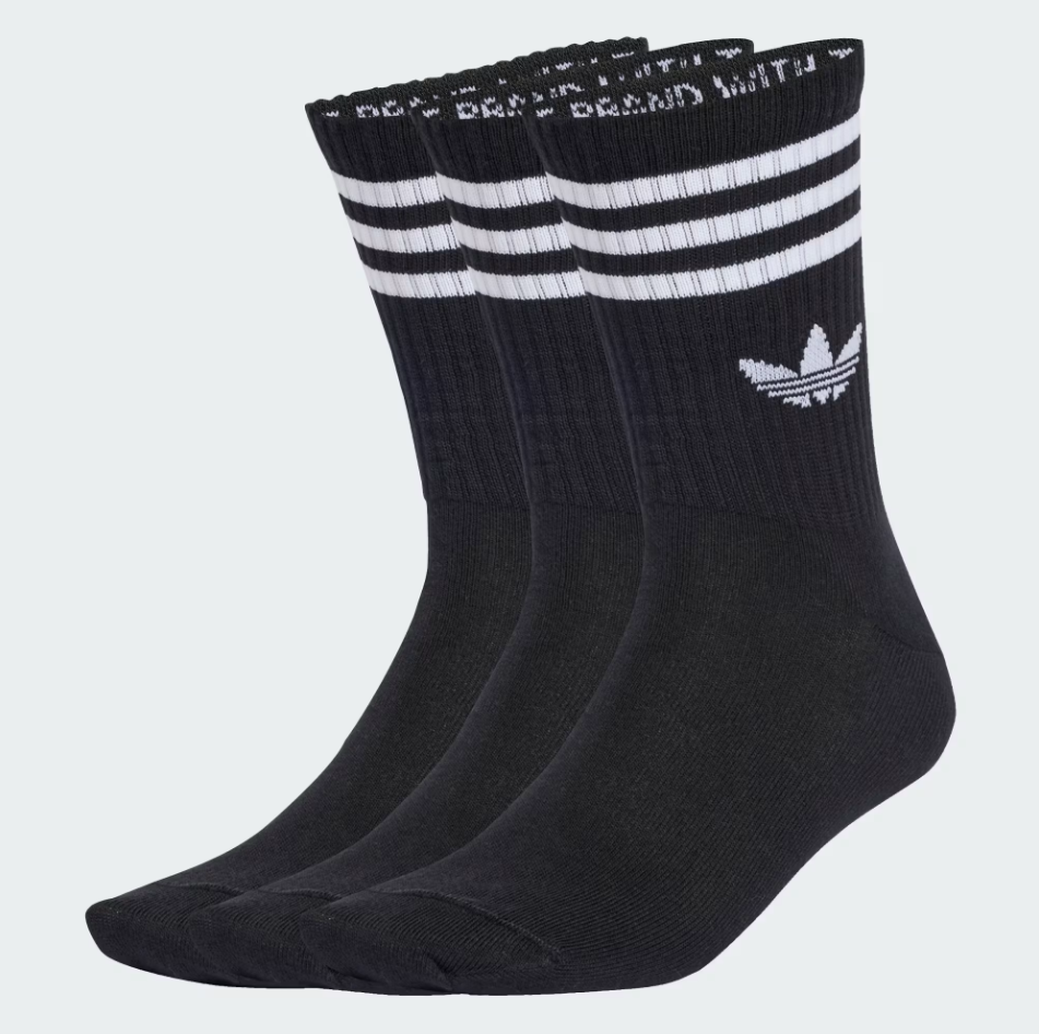 Adidas 3-Stripes Crew Socks 3 Pairs, Unisex Cushioned Sports Socks, Everyday Comfort Fit, Gym & Casual Streetwear Essentials, Trending UK TikTok Style,Black 3Pairs